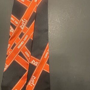 Hermès Paris Black and Orange Silk Twilly scarf